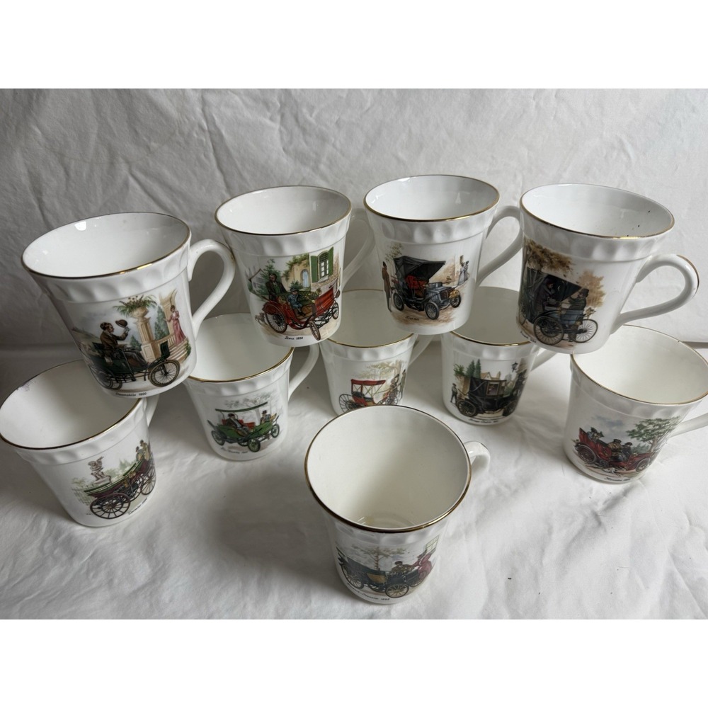 Vintage Crown Staffordshire Bone China Automobile Cups Set Of 10 England
